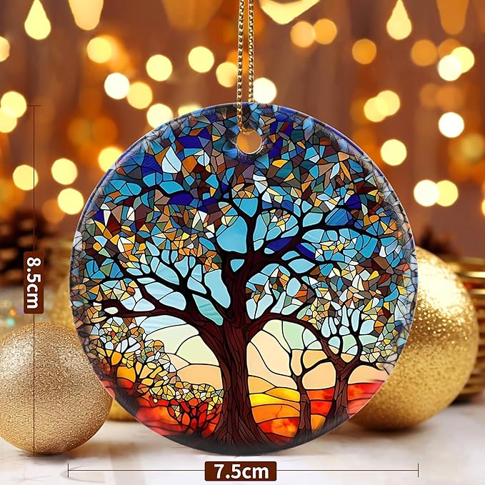 Tree of Life Ornament, 2.8" Ceramic Christmas Keepsake Ornaments, Holiday Decor Gifts