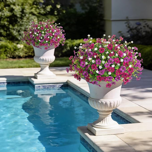 Artificial Flowers for Outdoors Spring Decoration, 12 Bundles Fake Flower Daisy with Realistic Eucalyptus Leaves, Faux Plants for Greenery Boxwood Porch Patio Garden Pot Lawn