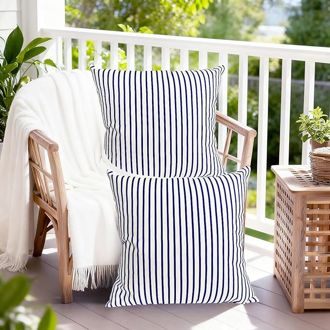 Decorative Throw Pillow Covers Set of 2 Blue Striped Pillow Covers 20x20 Inch Throw Pillow Cover Linen Pillowcase Modern Farmhouse Outdoor Pillow Covers for Couch Sofa Bed Living Room