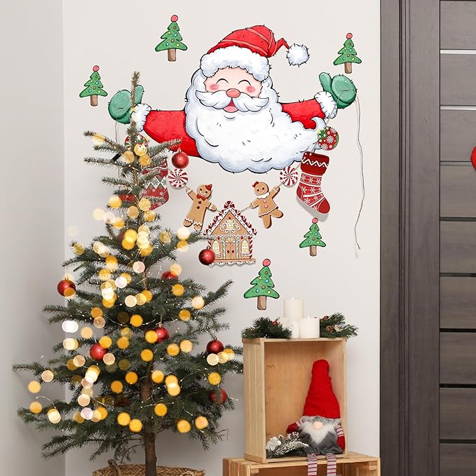 Christmas Wall Stickers Decoration Set Santa Xmas Tree Wall Murals Floor Décor Living Room Children Nursery School Restaurant Cafe Hotel Home Office Décor Christmas 4