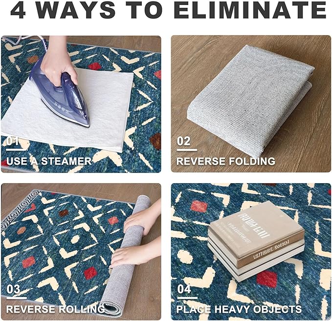 KILOCOCO Hallway Runner Rug 2'x7' Runners for Hallways Soft Washable Runner Rugs Non Slip Printed Low-Pile Runners for Bedroom Kitchen Living Room Laundry Room Boho Rugs, Teal/Blue