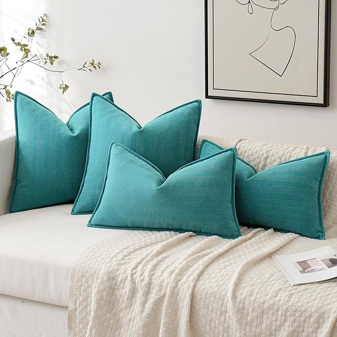 MIULEE Pack of 2 Teal Decorative Pillow Covers 24x24 Inch Soft Chenille Luxurious Couch Throw Pillows Farmhouse Cushion Covers Euro Shams with Elegant Design for Sofa Bedroom Living Room Home Decor
