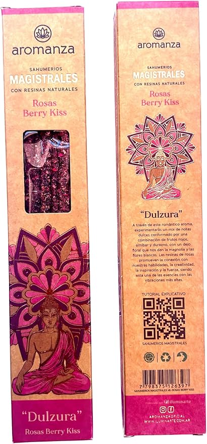 Masterful Incense Sticks 8 u Berry KISS & Rose: Sweetness | Romantic, Sweet & Floral Fragrance for Mood Enhancement, Creativity & Emotional Healing | Long-Lasting Aromatherapy for Self-Love. Aromanza