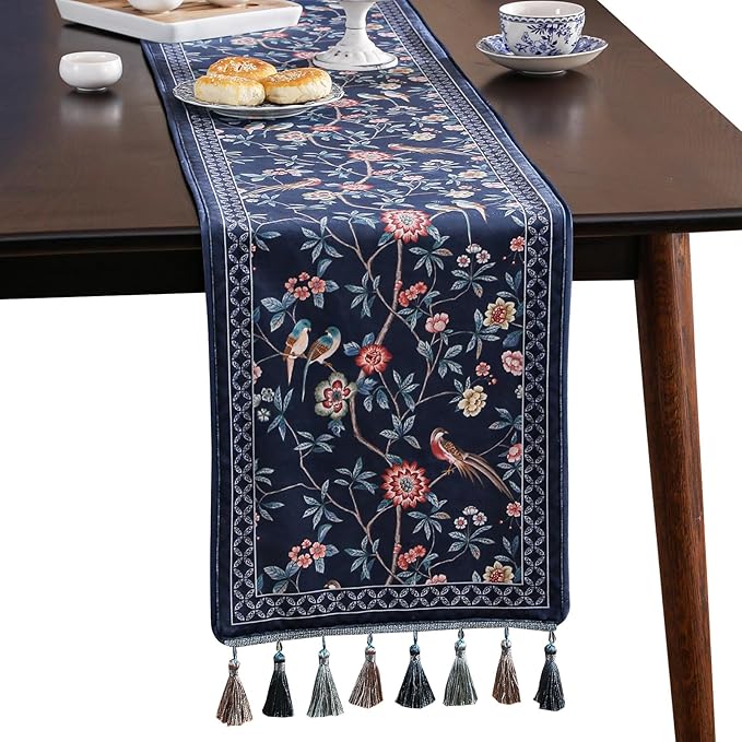 patdrea Vintage Chinoiserie Floral Table Runner Farmhouse for Home Kitchen Dining Decor Parties Family Dinners 12"*63"