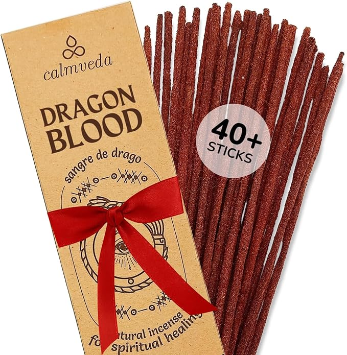 Potent Dragons Blood Incense Sticks - (40+Sticks, 9 inch) Thick Natural Resin Incense, Clean Charcoal Free | Sweet Spicy & Ambery Smelling Protection Incents (Sangre de Grado) (Burn Time 45+ Mins)