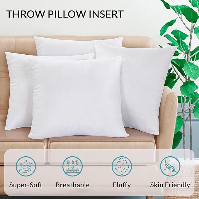 ROYALE LINENS 14 x 14 Pillow Insert - Down Alternative Throw Pillows Insert - Square Pillow Pack of 1 White - Bed & Couch Pillows - Inner Cushion for Bed, Cushion for Living Room - Shams Stuffer