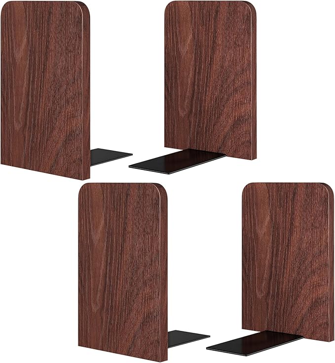 Book Ends,2Pairs Bookends Square Heavy Duty Wooden Bookend