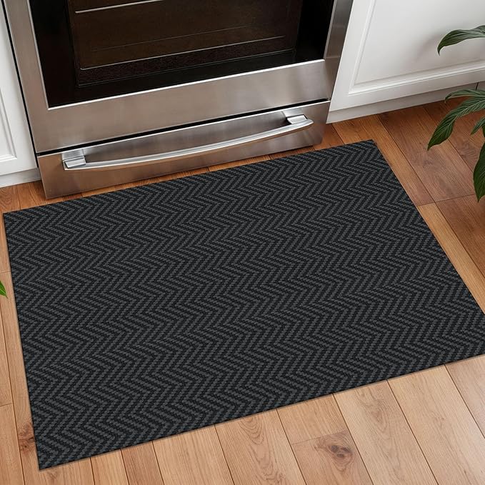 Small Area Rugs 2x3 Ft Washable Rugs for Entryway Non Slip Kitchen Mat Cotton Woven Door Mat Indoor Entrance Front Door Rugs for Foyer Bathroom Kitchen, Black/Grey