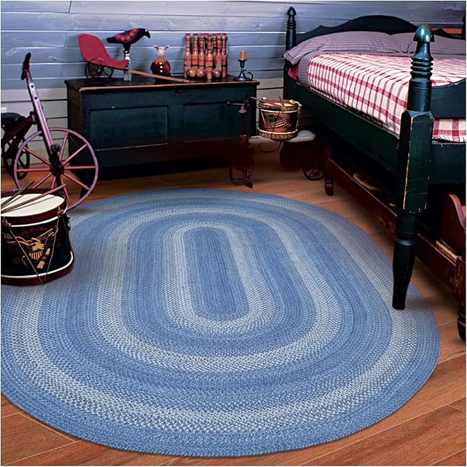 Homespice Denim Jute Braided Oval Rugs 6x9' - Coastal Country Blue Oval Area Rugs for Living Room, Reversible, Pet Friendly, No Shed Jute for Easy Maintenance