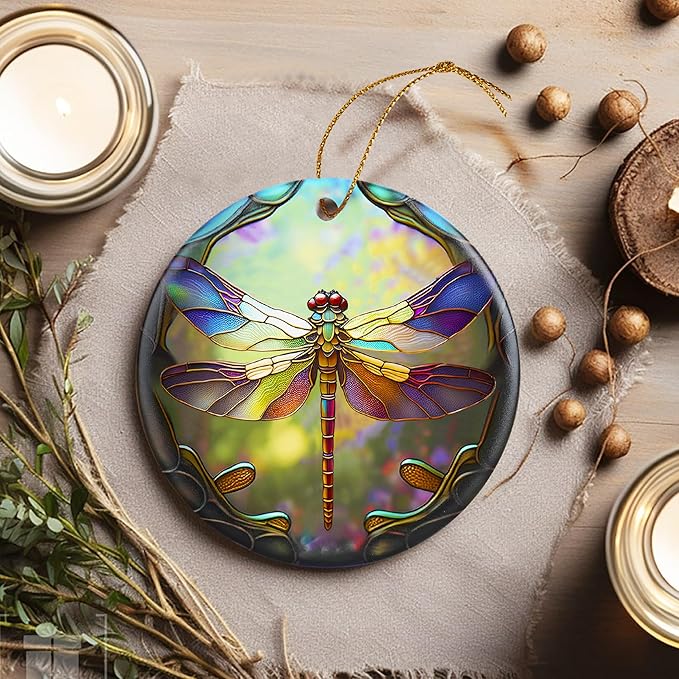 Dragonfly Christmas Ornaments, Touber Christmas Hanging Ornament, Christmas Tree Ornaments, Holiday Decor, Gifts for Dragonfly Lovers, Dragonflies Theme Gift - Pattern E