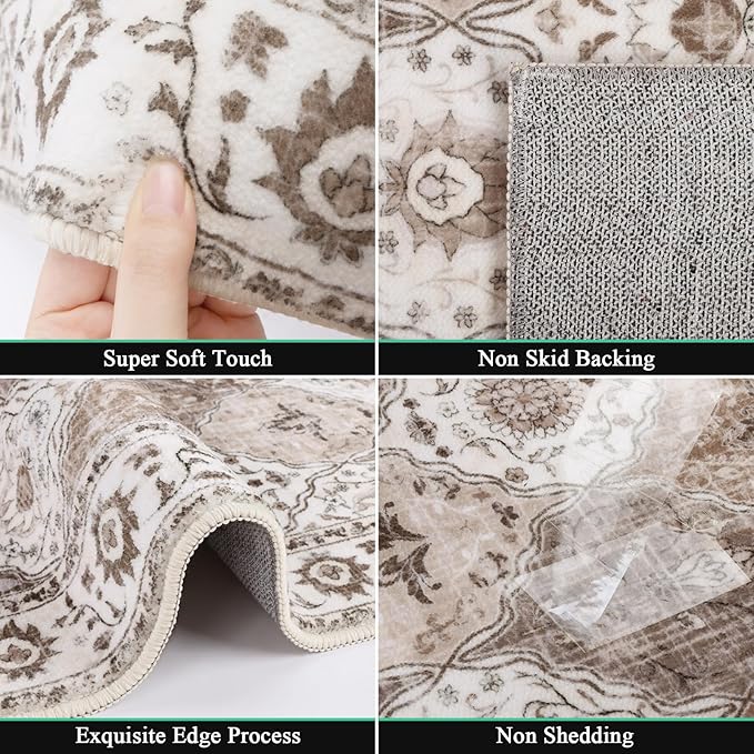 HEBE Hallway Runner Rug 2'x6' Washable Vintage Distressed Area Rugs Non Slip Laundry Rug Runner Boho Floor Carpet Runners for Hallways Entryway Laundry Room Kitchen Bathroom