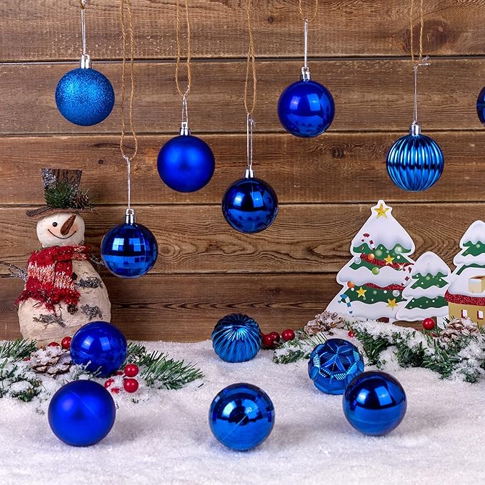 AMS 2.36''/60mm 34ct Christmas Ball Large Ornaments Party Decorations Shatterproof Festival Pendant Hangings for Xmas Tree Decor (60mm, Blue)