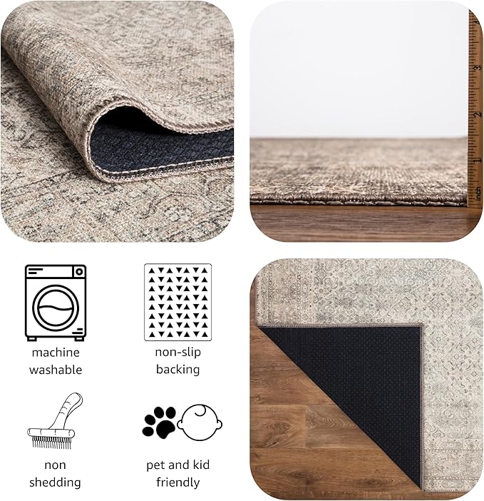 Keen Home Design 10x14 Rug - Machine Washable Area Rug with Non-Slip Backing, Ideal for Living Room, Dining Room, Bedroom - Vintage, Easy Clean, Durable, Low Pile Rug - (9'7" x 14')