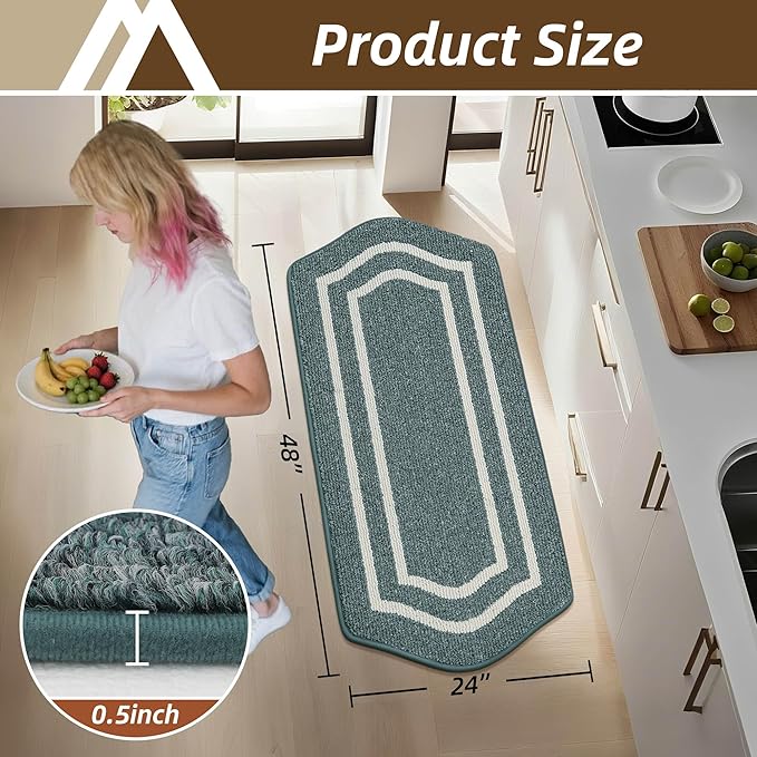 COSY HOMEER Kitchen Rugs and Mats 24"x48" Non Slip Kitchen Mats for Floor Washable Kitchen Runner Rug Stain Resistant Standing Mat for Kitchen,Sink,Polypropylene,Lake Blue