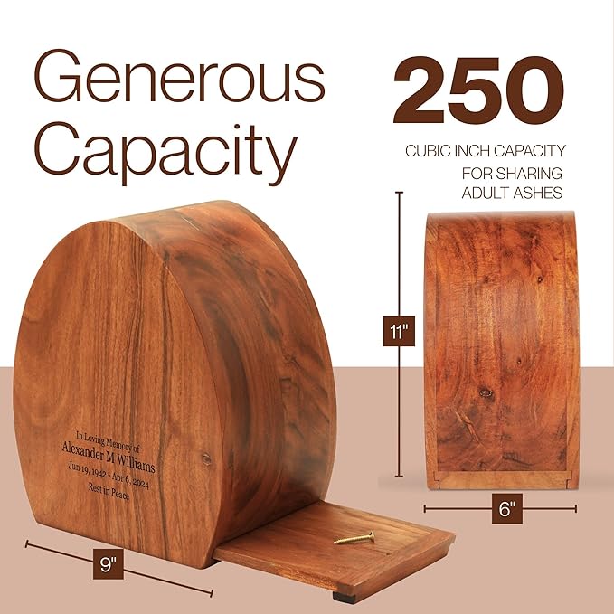 Personalized Cardinal Wooden Urn - 250 cu in - Custom Memorial Urn for Ashes Adult Male - Engravable Wood Urn Box for Human Cremains