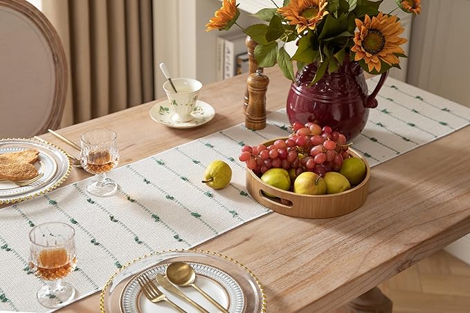 Caflife Boho Table Runner 108 Inchs Long for Modern Farmhouse Room Home Decor, Green and Beige Coffee Table Runner, Natural Cotton Woven with Tassels Neutral, for Kitchen Dining Table Decor