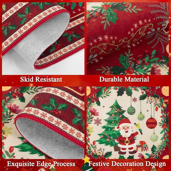 HEBE Christmas Area Rug 5'x7', Non Slip Farmhouse Red Rugs for Living Room, Washable Soft Area Rugs for Bedroom Christmas Low Pile Indoor Floor Carpet for Dining Room Xmas Holiday Decor