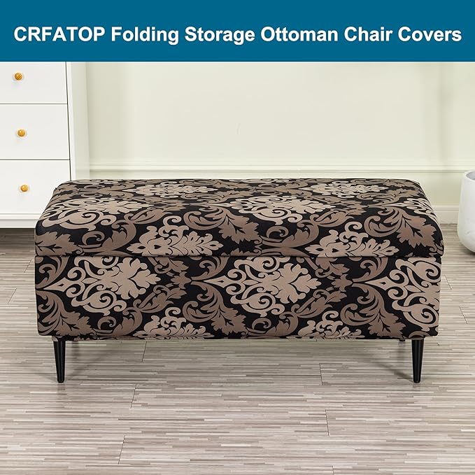 CRFATOP Printed Rectangle Ottoman Stool Cover Stretch Folding Storage Footstool Bench Slipcovers Upholstered Foot Chest Chair Covers Washable Entryway Furniture Protector with Elastic Bands,S,01