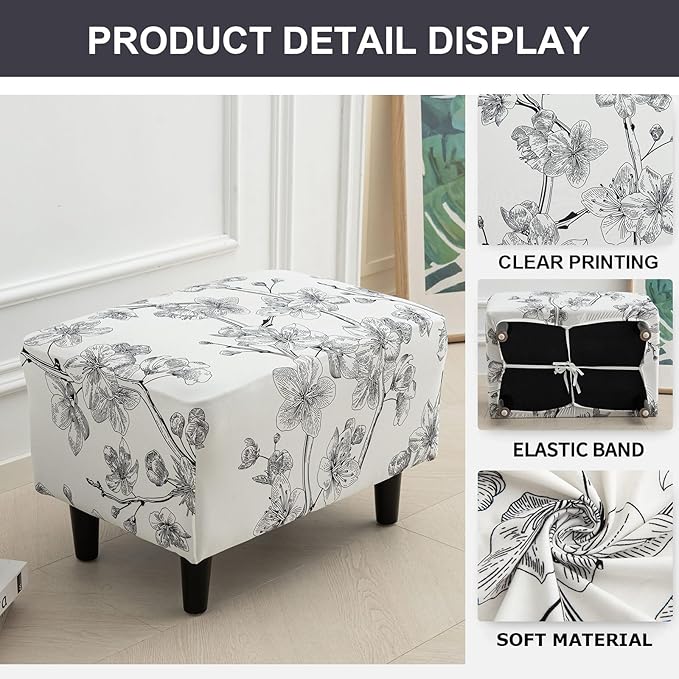 Eco-Ancheng Chair Cover Stretch Ottoman Cover Rectangular Storage Ottoman Slipcover Footrest Stool Covers Foot Stool Cover with Nonslip Elastic Bottom 03