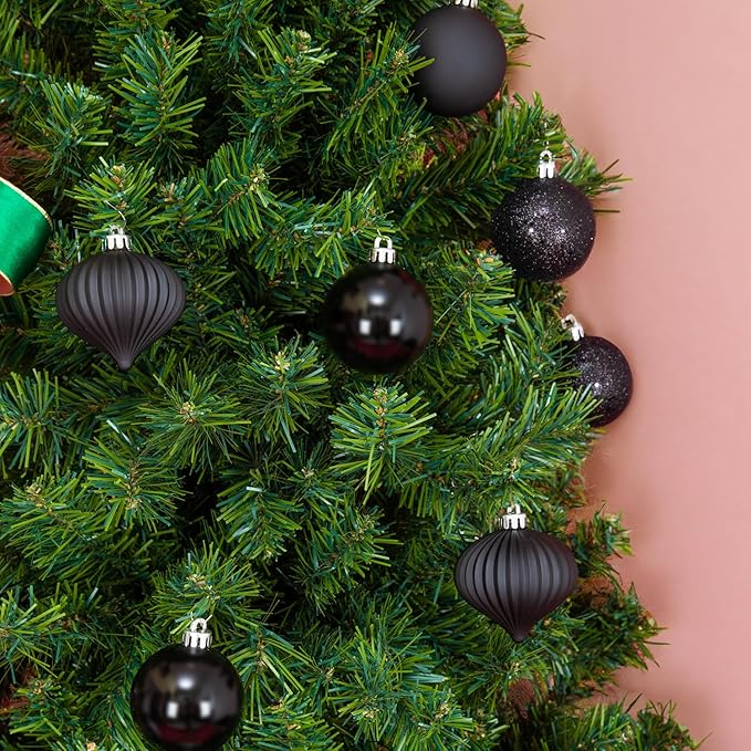 Every Day is Christmas Ornaments, Shatterproof Christmas Tree Ornament Set, Christmas Balls Decoration 50 Count (2.24"/57mm, New Black)