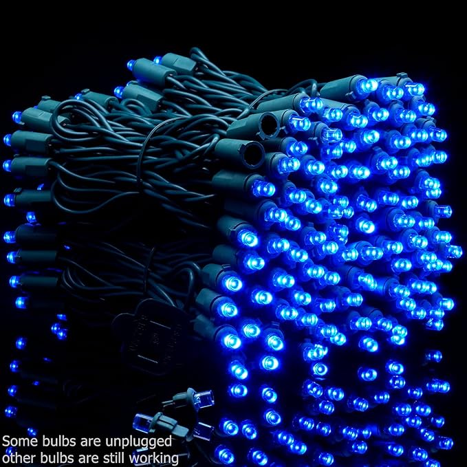 YULETIME 200 Blue Wide Angle LED Christmas Lights, 66 Feet Green Wire UL Certified 5mm Holiday String Light Set (Blue)