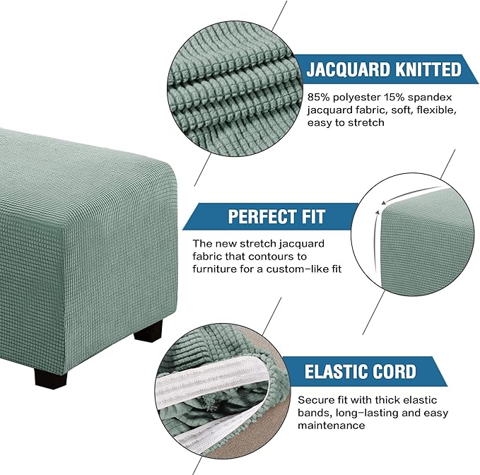H.VERSAILTEX Ottoman and Sofa Seat Cushion Combined Cover Slipcover Rectangle Sofa Slipcover Fit Length 56"-75" Suitable for L Shaped Seat Cushion Cover or Chaise Part Cover Stretch Thick Soft - Sage