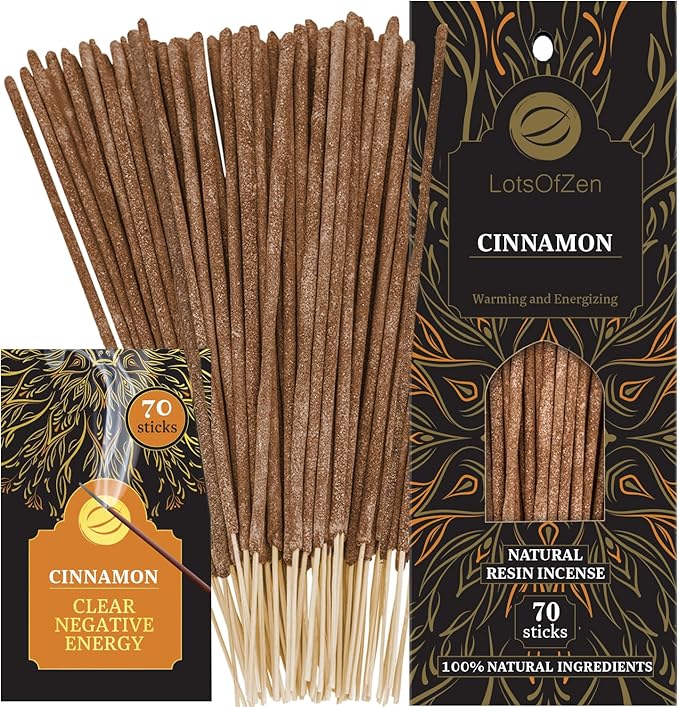 Cinnamon Incense Sticks, 70 Pack – Hand-Rolled, 8-Inch, Long-Burning – Natural Warm Sweet Aroma for Meditation, Yoga, Relaxation, Spiritual Practices