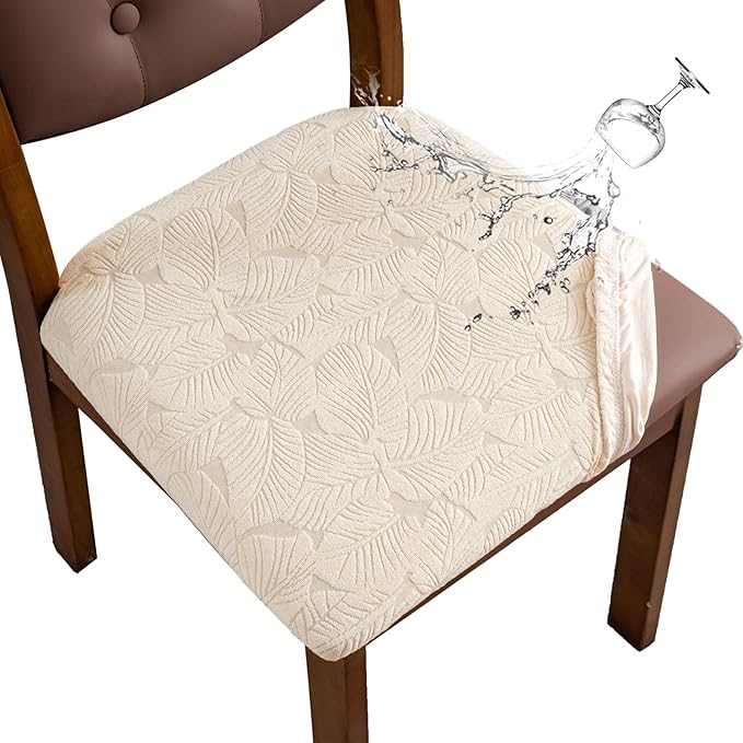 Waterproof Seat Cover for Dining Room Chair Seat Covers Washable Kitchen Chair Seat Slipcovers Protector (Beige, 4 PCS)