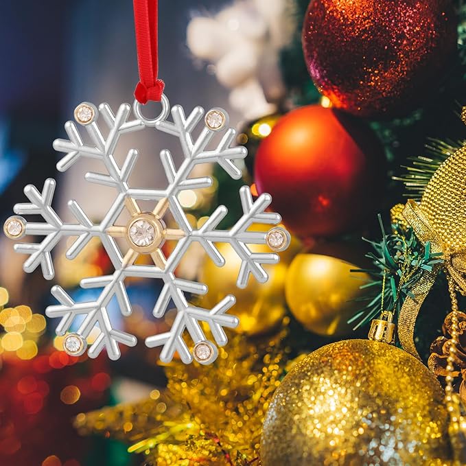 Snowflake Christmas Ornament Set - Silver & Gold Plated Metal Snowflake Ornaments for Christmas Tree - Annual Holiday Keepsake (Style C)