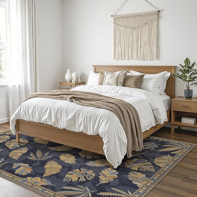 GENIMO 6x9 Area Rugs for Living Room, Machine Washable Non Slip Rugs, Low Pile Lightweight Print Rug for Bedroom, Dining Room, Home Office, Leafy Twilight