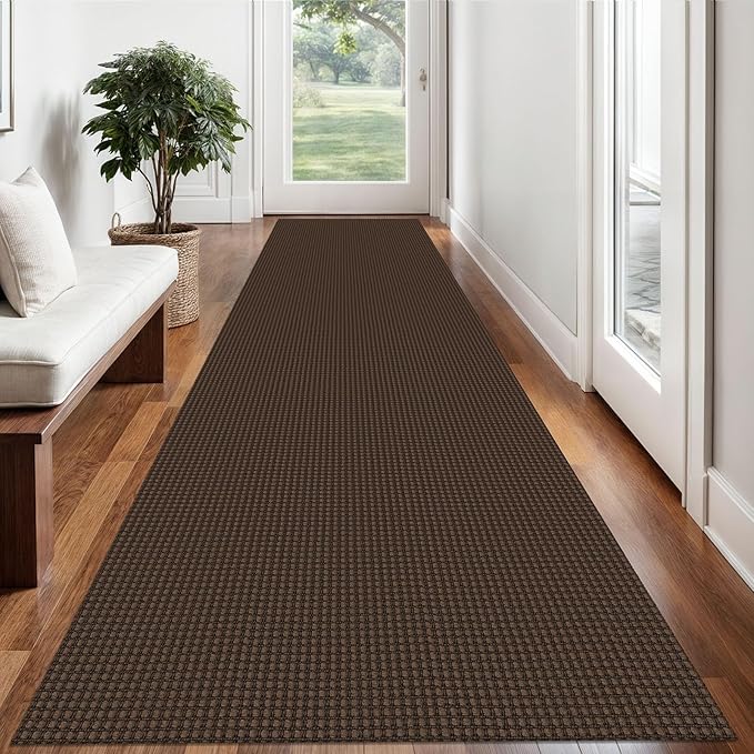 Braided Runner Rug 2.6x12 Ft Washable Runners for Hallways Non Slip Rubber Backed Kitchen Runners Cotton Extra Long Entryway Runner Indoor, Woven Carpet for Hall Entryway, Brown