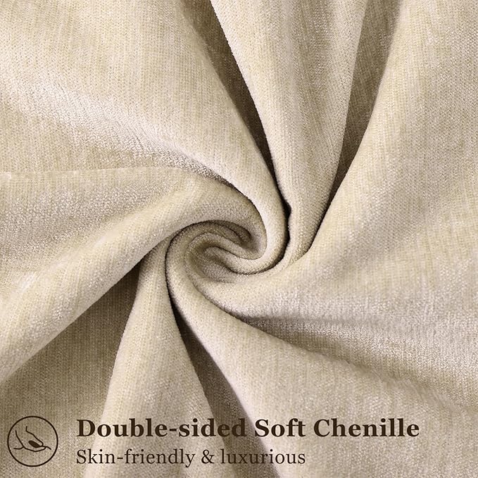 decorUhome Christmas Couch Throw Pillow Covers 16x16 Set of 2, Decorative Soft Euro Velvet Neutral Chenille Pillow Covers with Elegant Design for Sofa Bed Living Room Home Decor, Beige