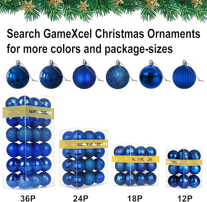 Royal Blue 1.6" Small Christmas Balls Christmas Tree Decoration Ornaments Shatterproof Hanging Balls for Birthday Halloween Holiday Wedding Decorations Set of 18pcs