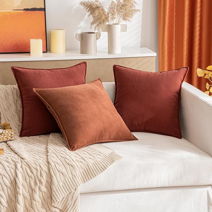 MIULEE Pack of 2 Burnt Orange Decorative Pillow Covers 18x18 Inch Soft Chenille Luxurious Couch Throw Pillows Farmhouse Cushion Covers with Elegant Design for Sofa Bedroom Living Room Home Decor