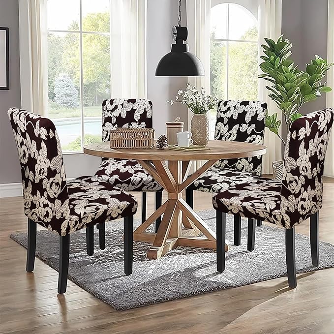 Sufdari Dining Chair Covers,Kitchen Chair Cover,Parsons Chair Slipcover,Spandex Chair Protectors for Dining Room Stretch Chairs Cover Set of 4 -Beige Floral