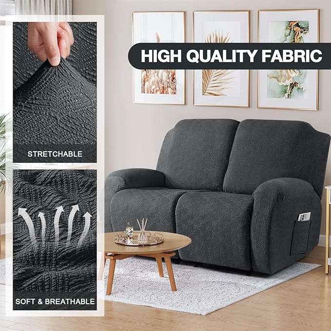 Timeles Recliner Covers Recliner Loveseat Covers Reclining Couch Covers Sofa Slipcovers Stretch Soft Washable (Two-Seater, Dark Gray)