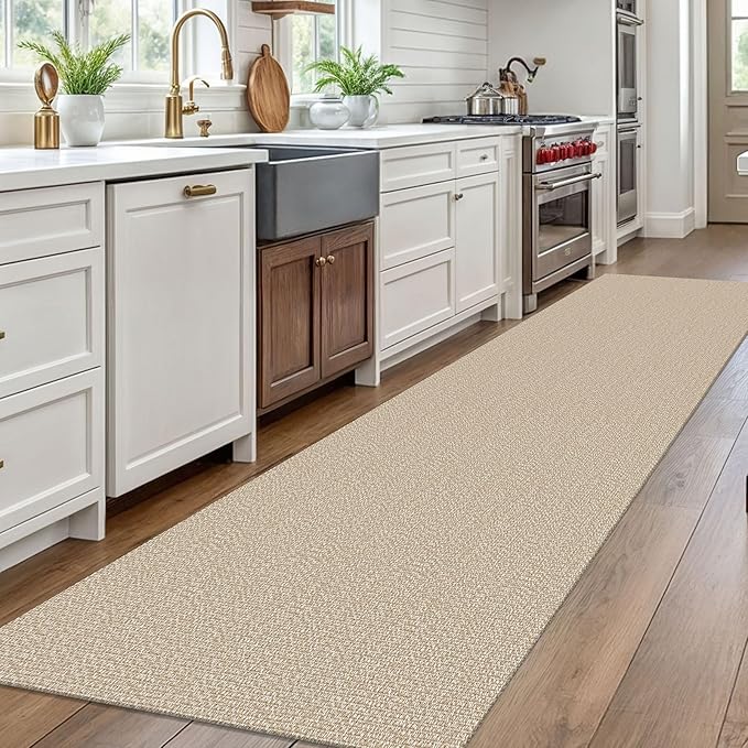 EARTHALL Washable Runner Rug 3x10 Ft Non Slip Runners for Hallways Long Cotton Rubber Backed Kitchen Runner Braided Indoor Floor Carpet Runners for Entryway, Hallway, Kitchen, Send/Beige
