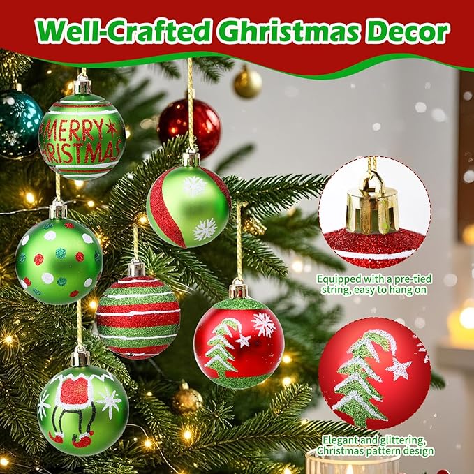 12 Pieces 2.4 Inch Christmas Ball Ornaments, Glittering Plastic Hanging Decorations for Xmas Tree Decoration Pendants