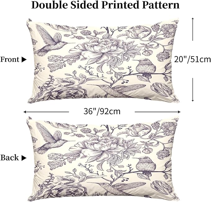 Chinoiserie Pillow Protectors with Zipper Standard Size Vintage Floral Birds Print Pillow Covers Set of 2 Rustic Nature Gold Flowers Pillow Cases Antique Midcentury Bed Pillow Covers 20"x36" Beige