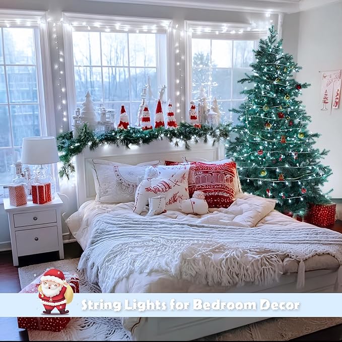 JMEXSUSS 4 Pack White Battery Powered Christmas Lights, Each 16.5Ft 50 LED Battery Operated String Lights with Waterproof, 8 Modes White Christmas Light Outdoor Indoor for Wedding Bedroom