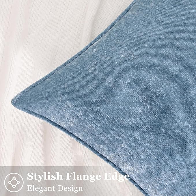 decorUhome Christmas Couch Throw Pillow Covers 22x22 Set of 2, Decorative Soft Euro Velvet Neutral Chenille Pillow Covers with Elegant Design for Sofa Bed Living Room Home Decor, Blue Grey