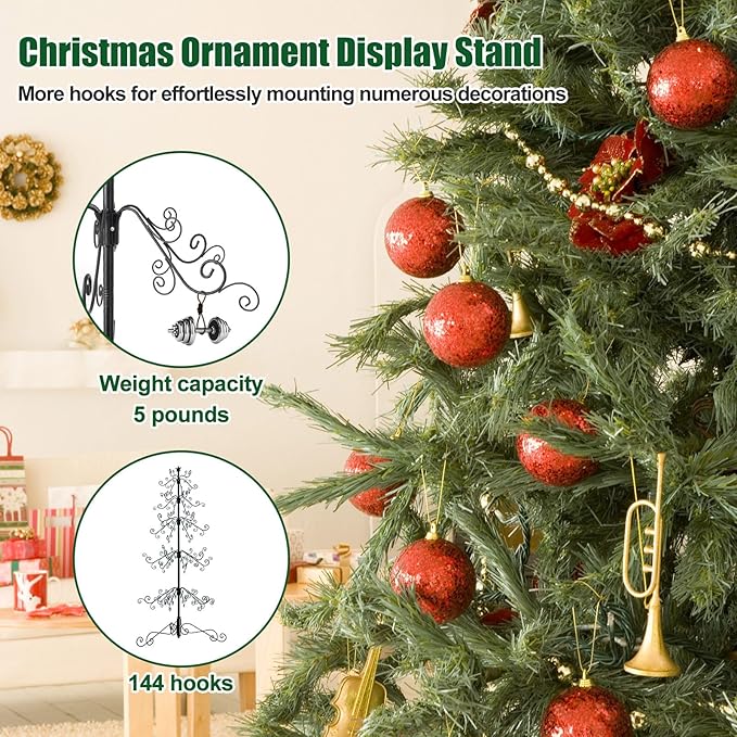 Metal Christmas Tree,144 christmas ornament hooks,6ft black christmas tree,Diy-Friendly ornament display stand,rustproofing metal ornament tree For Collectibles,Pendant,craft show(Without Accessories)