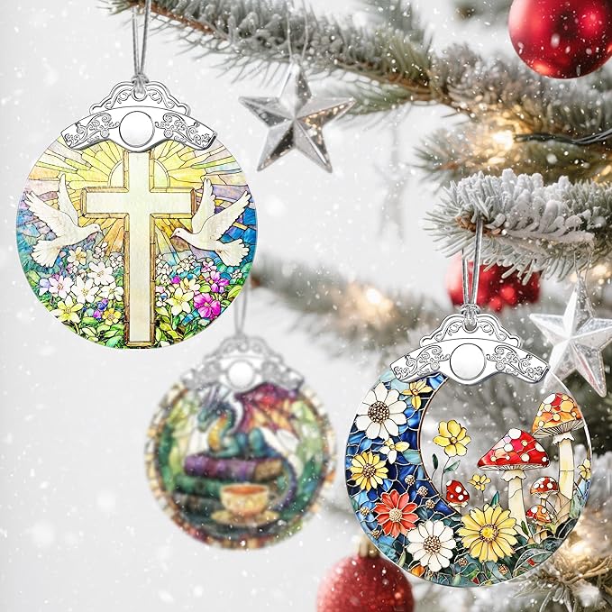 Christmas Ornament, Stained Glass Ornament, Christmas Ornaments for Tree, Hanging Ornaments for Home Decor & Xmas Decorations – Holiday Decor, Gift Ideas, Perfect Holiday & Xmas Gifts - Cross