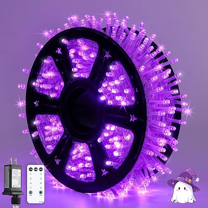 JMEXSUSS 163 FT 500 LED Purple Christmas Lights, 8 Modes Purple Lights Indoor Outdoor Waterproof, Remote Control Christmas String Light Plug-in for Xmas Roof Bedroom Party Tree