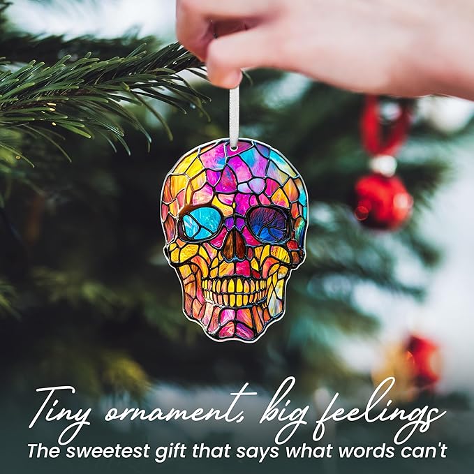 Skull Christmas Ornaments - 2D Flat (Not 3D) Acrylic Gothic Christmas Ornaments 2025 for Xmas Decorations - Skull Gifts for Women Men, Goth Gifts for Women, Skeleton Gothic Decor