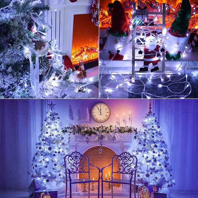 Christmas Lights Cool White, 75 Ft 200 LED Christmas String Lights Connectable, 8 Modes, Timer, Waterproof Fairy Twinkle Lights for Party, Garden, Patio, Home, Wedings, Holiday, Xmas Tree Decorations