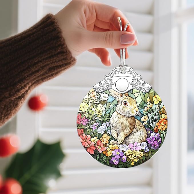 Rabbit Ornament, Stained Glass Christmas Decorations, Christmas Ornaments for Tree, Holiday Ornament, Gifts for Rabbit Lovers, Holiday Party Gifts, Gift Ideas & Xmas Gift