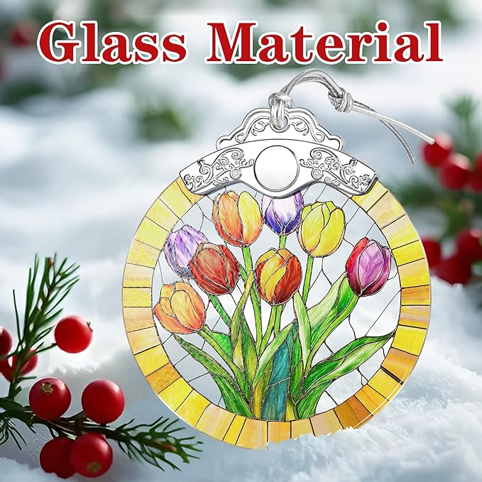 Tulip Flower Ornament – Christmas Decoration & Christmas Ornament; Stained Glass Holiday Decoration (Holiday Present, Bauble Present, Gift Idea, Gift Exchange) | Heirloom Keepsakes