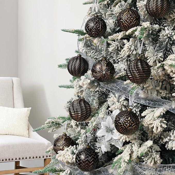 Vintage Christmas Ornaments Ball Set, 12 PCS Shatterproof Antique Traditional Christmas Tree Ornaments for Indoor Xmas Holiday Home Decor (Bronze)