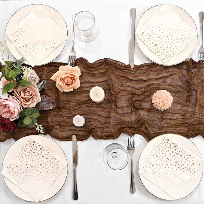 12 Pack Brown Cheesecloth Table Runner 10FT Cheese Cloths for Wedding Decor, 20x120inch Rustic Boho Gauze Table Runners for Wedding Party Bridal Shower Table Decoration